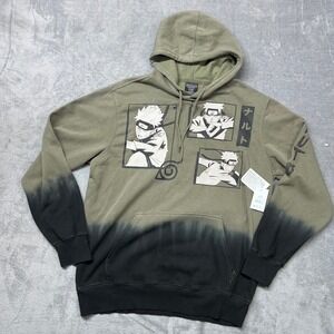 Naruto Shippuden Graphic Hoodie Mens Lg Olive Green Black Dip Dye NWT HDM6463NAR